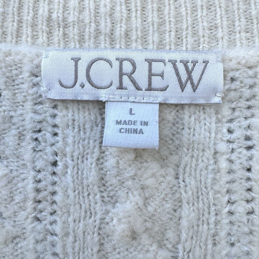 J. Crew Pointelle Cable Knit Sweater Size L Cream Alpaca Wool Crew Neck Preppy - Picture 4 of 5